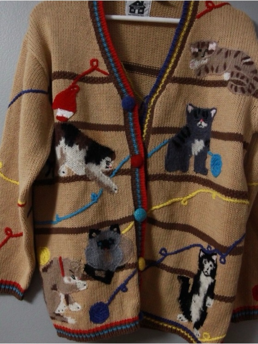 Rare Vintage STORYBOOK KNITS Sweater Cardigan Cat Knitting Yarn Whimsy Boho 3X - Picture 5 of 6